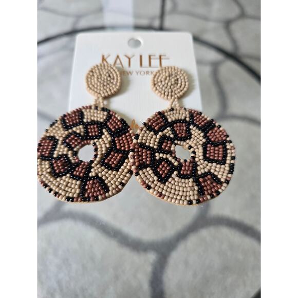 Kay Lee Leopard Pattern Circle Earrings New - Picture 1 of 4